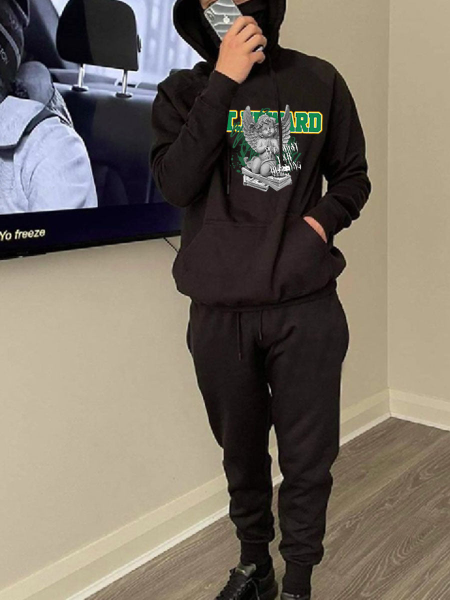 Herren Hoodie- und Jogginghose Set mit kunstvollem Engel-Print Aliams