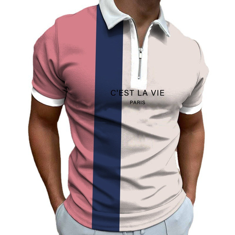 Herren Poloshirt mit modernem Stehkragen und asymmetrischem Farbdesign Aliams