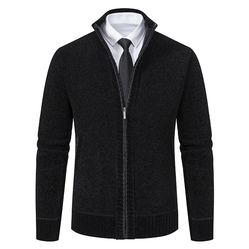 Herren elegante Strickjacke mit modernem Reißverschluss und hohem Kragen Aliams