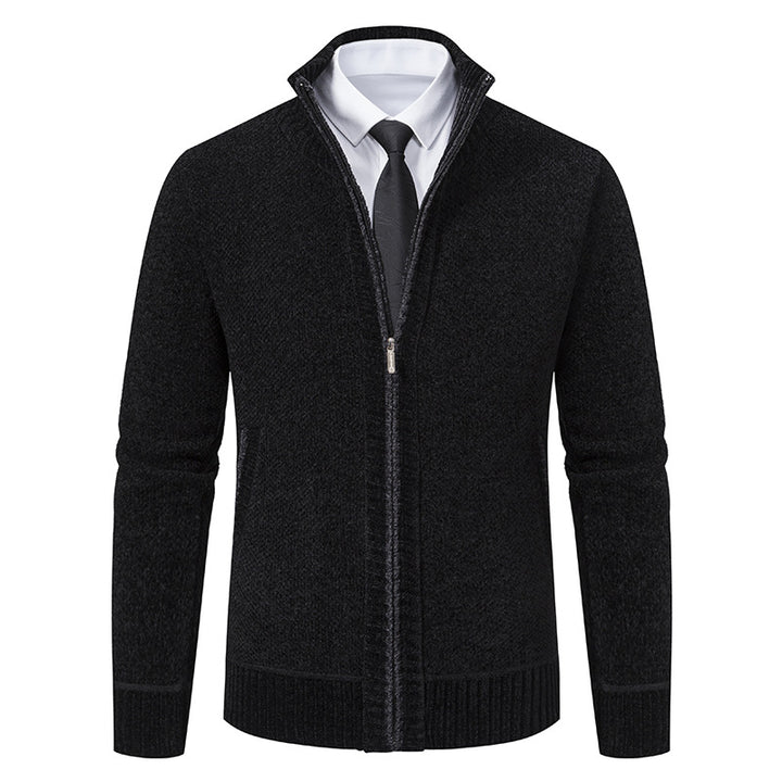 Herren elegante Strickjacke mit modernem Reißverschluss und hohem Kragen Aliams