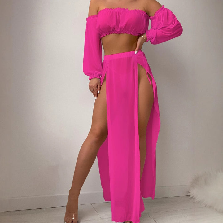 Damen Elegantes Strandkleid mit schulterfreiem Design und tiefen Seitenschlitzen Aliams