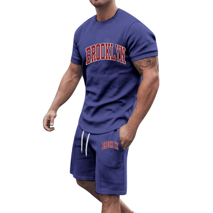 Herren Sportliche Baumwoll-Kurzarm-Pullover und Shorts Set Aliams