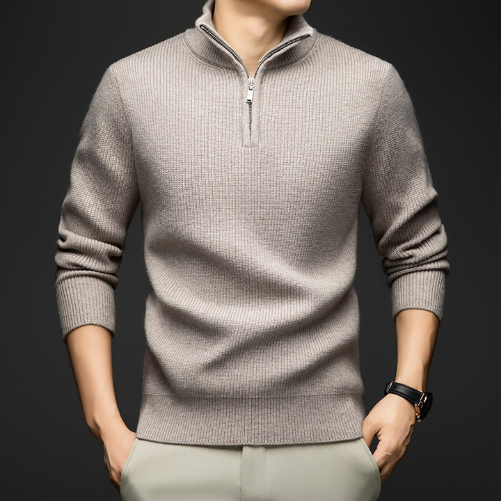 Herren eleganter Zip-Pullover aus weicher Wolle Aliams