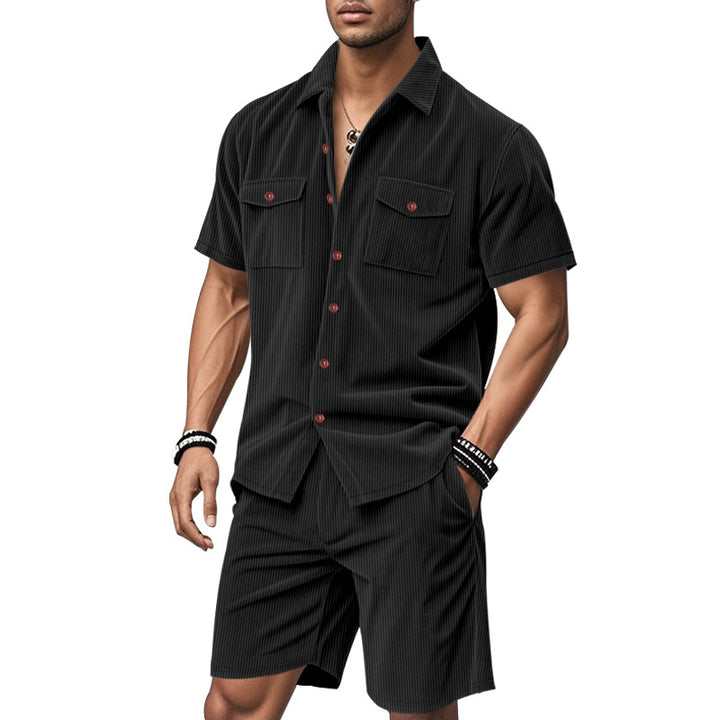 Herren Kurzarm-Hemd und Shorts Set mit praktischen Taschen und bequemer Passform Aliams
