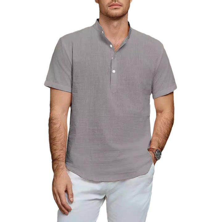 Herren Kurzarm Leinenhemd mit Stehkragen Aliams