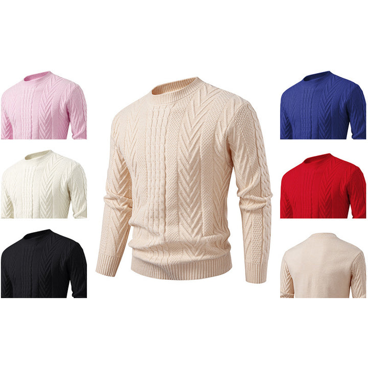 Herren Grobstrickpullover mit Zopfmuster und Rundhalsausschnitt Aliams