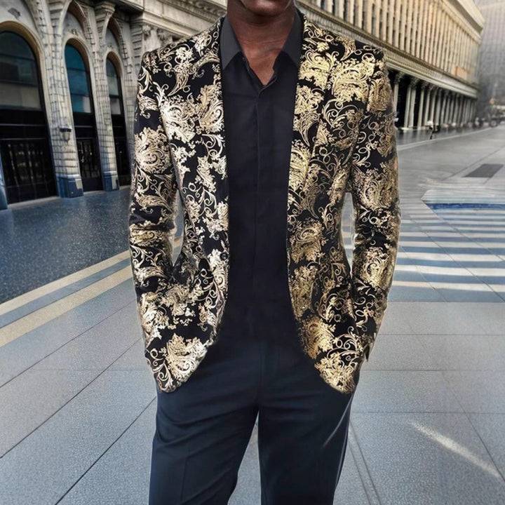 Herren Eleganter Samt-Blazer mit floralem Design und glänzenden Akzenten Aliams
