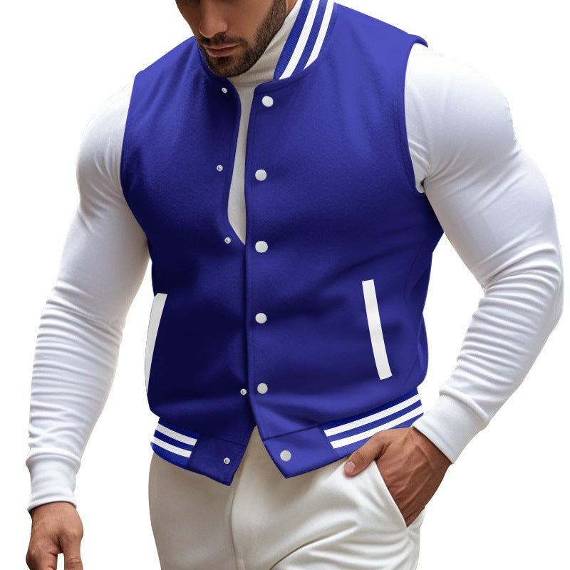 Herren sportliche Collegejacke mit Druckknöpfen und Streifen Aliams