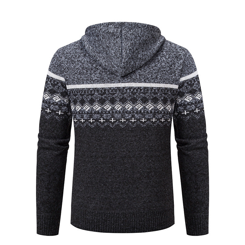 Herren stilvolle Strickjacke mit Kapuze und Norweger-Muster Aliams