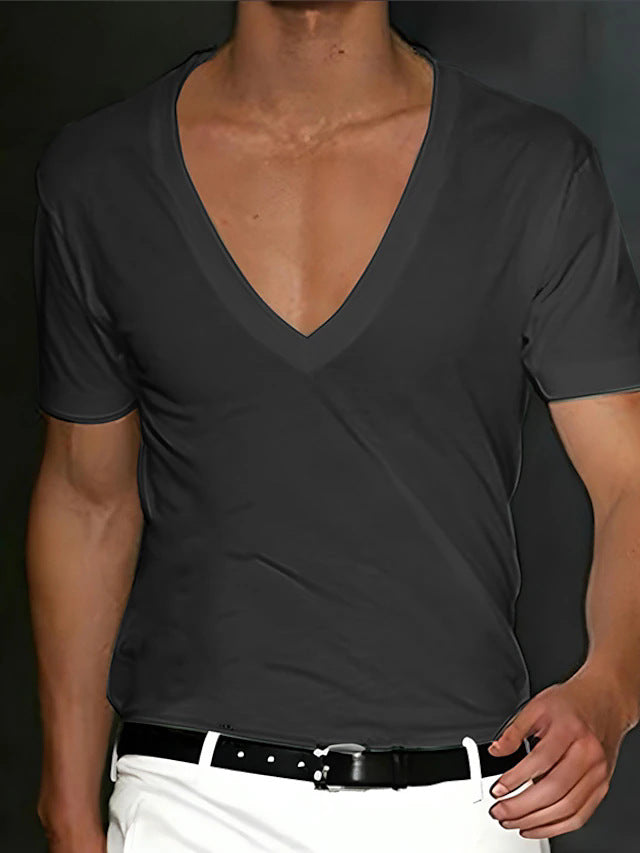 Herren V-Ausschnitt T-Shirt mit figurschmeichelndem Schnitt und hochwertigen Stoffen Aliams