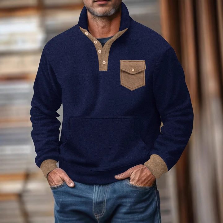 Herren Kapuzenpullover mit modernem Kragen und praktischer Tasche Aliams