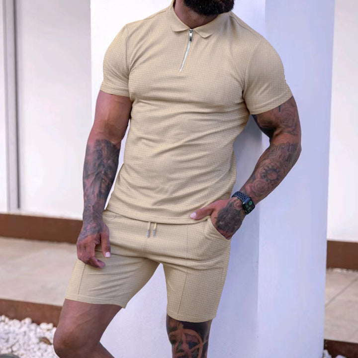 Herren sportliches Poloshirt mit Reißverschluss und passenden Shorts Aliams