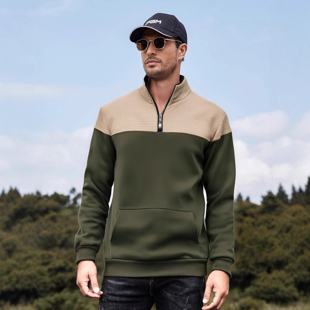 Herren funktionale Sweatjacke mit hochschließendem Kragen und praktischer Kängurutasche Aliams