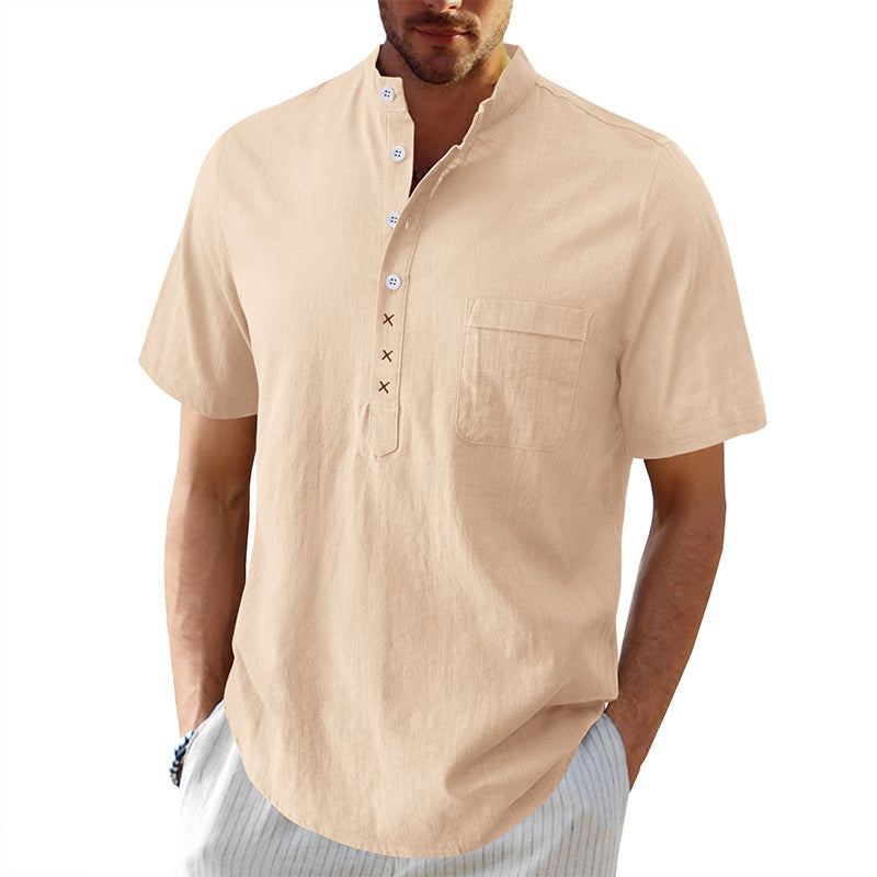 Herren Kurzarm-Henley-Shirt mit strukturiertem Kragen und eleganten Knopfdetails Aliams
