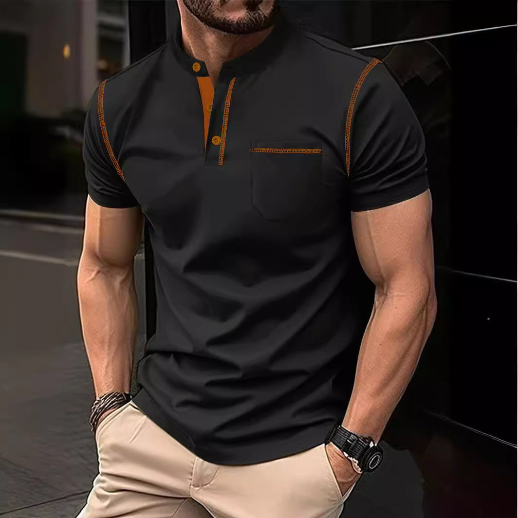 Herren Kurzarm Poloshirt mit modischem Stehkragen und praktischer Brusttasche Aliams