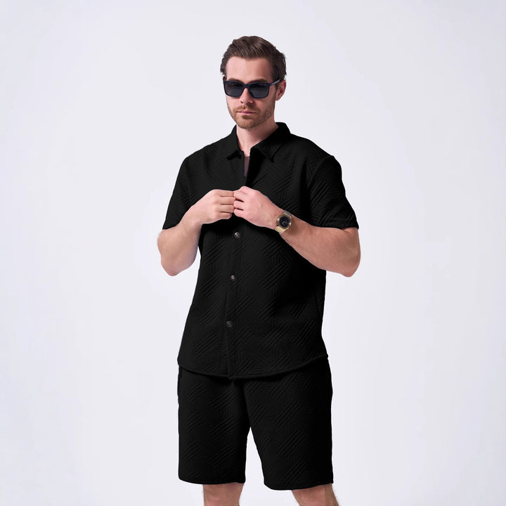 Herren Freizeit Kurzarmhemd und Shorts Set mit strukturiertem Muster Aliams