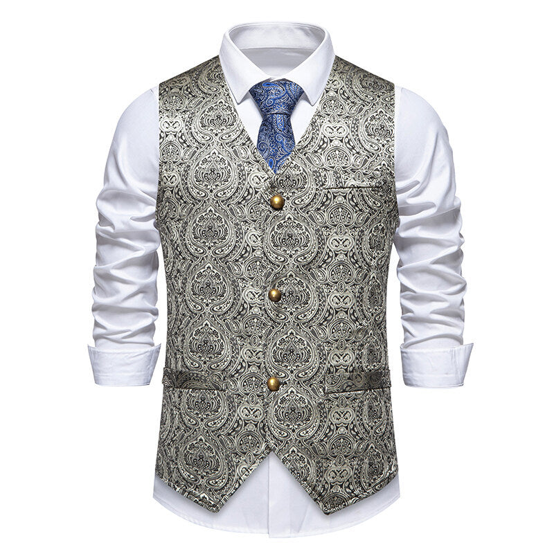 Herren elegante Anzugweste mit kunstvollem Muster und praktischen Taschen Aliams