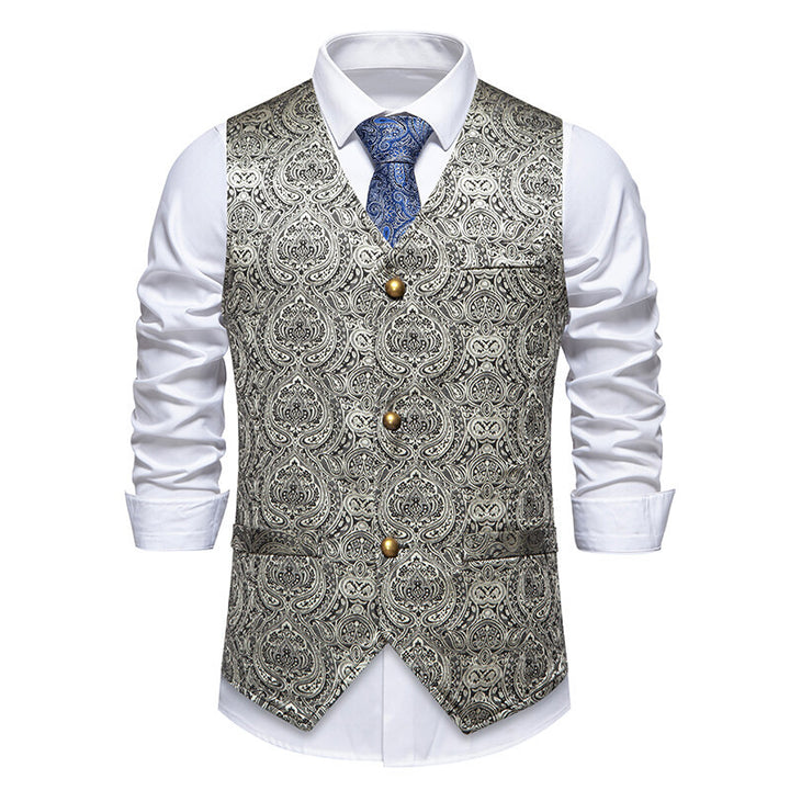 Herren elegante Anzugweste mit kunstvollem Muster und praktischen Taschen Aliams