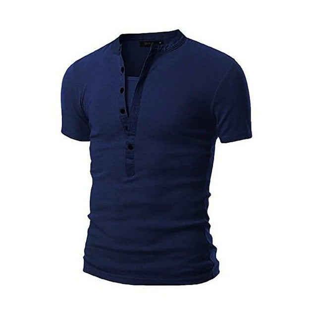 Herren Kurzarm-Henley-Shirt mit dekorativer Knopfleiste Aliams
