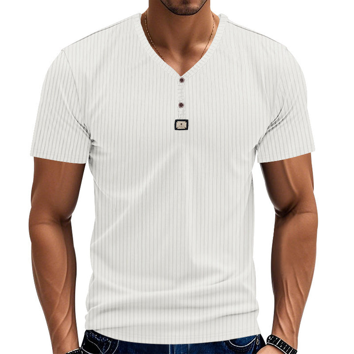 Herren Kurzarm-Henley-T-Shirt mit eleganter Struktur und modischen Knöpfen Aliams