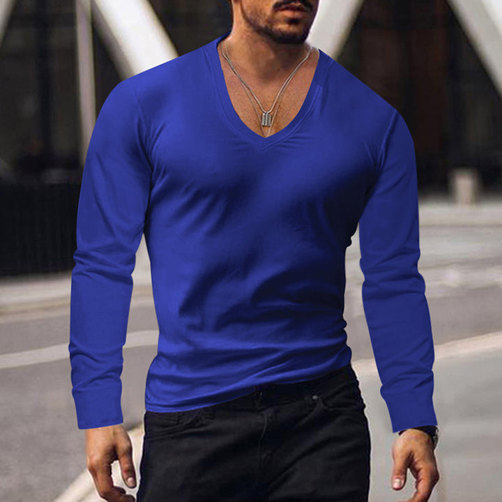 Herren V-Ausschnitt Langarmshirt aus weichem Baumwollmix mit figurbetonter Passform Aliams