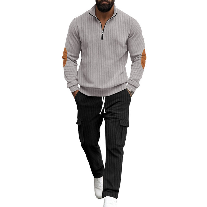 Herren sportlicher Fleece-Pullover mit Reißverschluss und Cargo-Hose Aliams