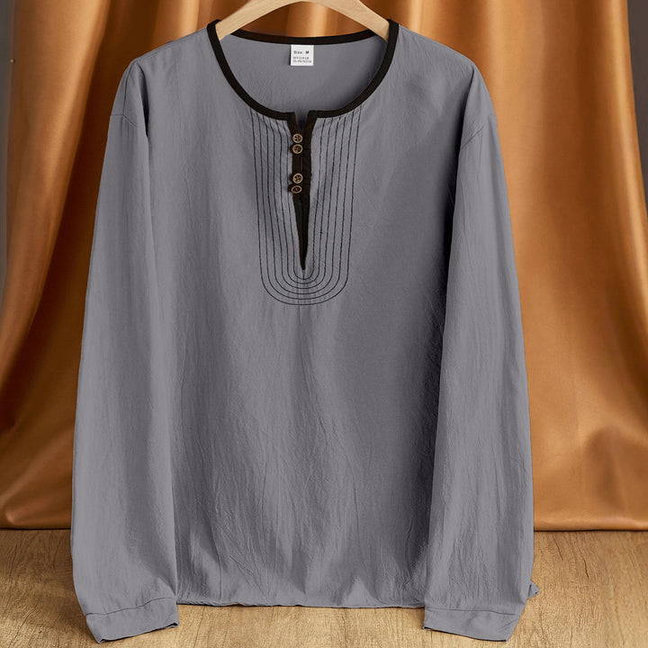 Herren bequemes Langarmshirt mit Knopfleiste und modischen Akzenten Aliams