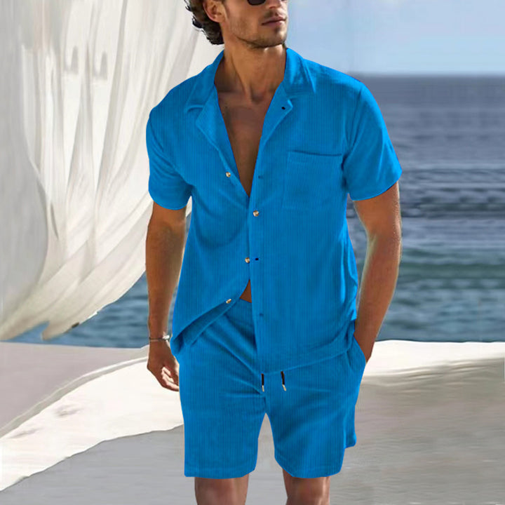 Herren Sommerliches Freizeit-Outfit im strukturierten Design mit Kurzarmhemd und Shorts Aliams