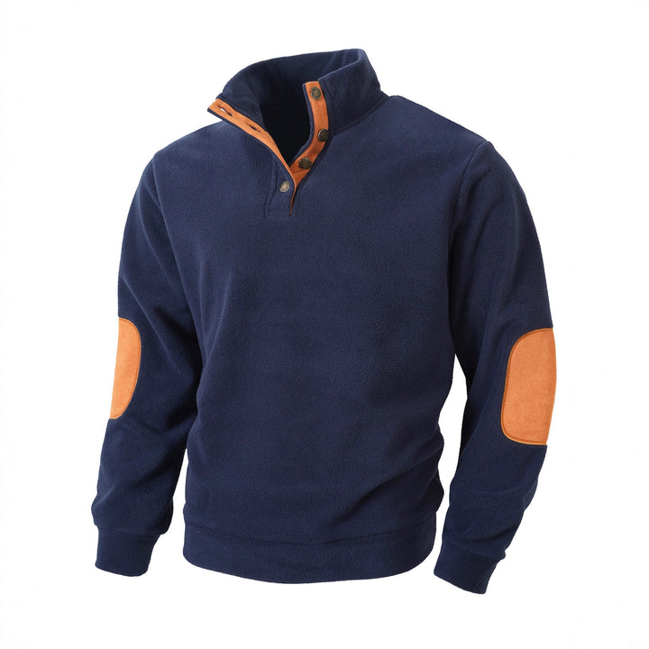 Herren bequemer Fleece Pullover mit Kragen und Kontrastbesatz Aliams