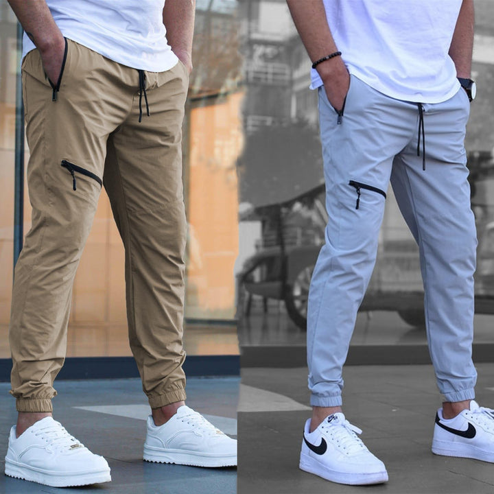 Herren Sportliche Anzughose mit elastischem Taillenbund und seitlichen Reißverschlusstaschen Aliams