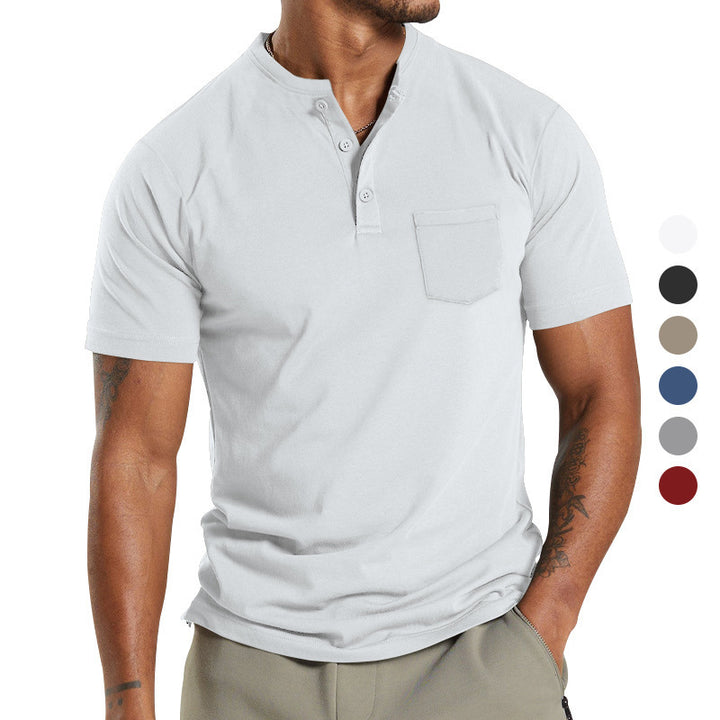 Herren Kurzarm Henley-Shirt mit praktischer Brusttasche und modernem Knopfdesign Aliams