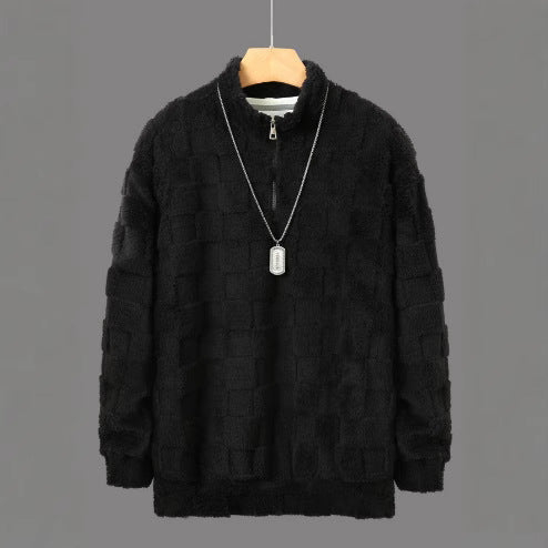 Herren Pullover mit modernem Reißverschluss und samtiger Struktur Aliams