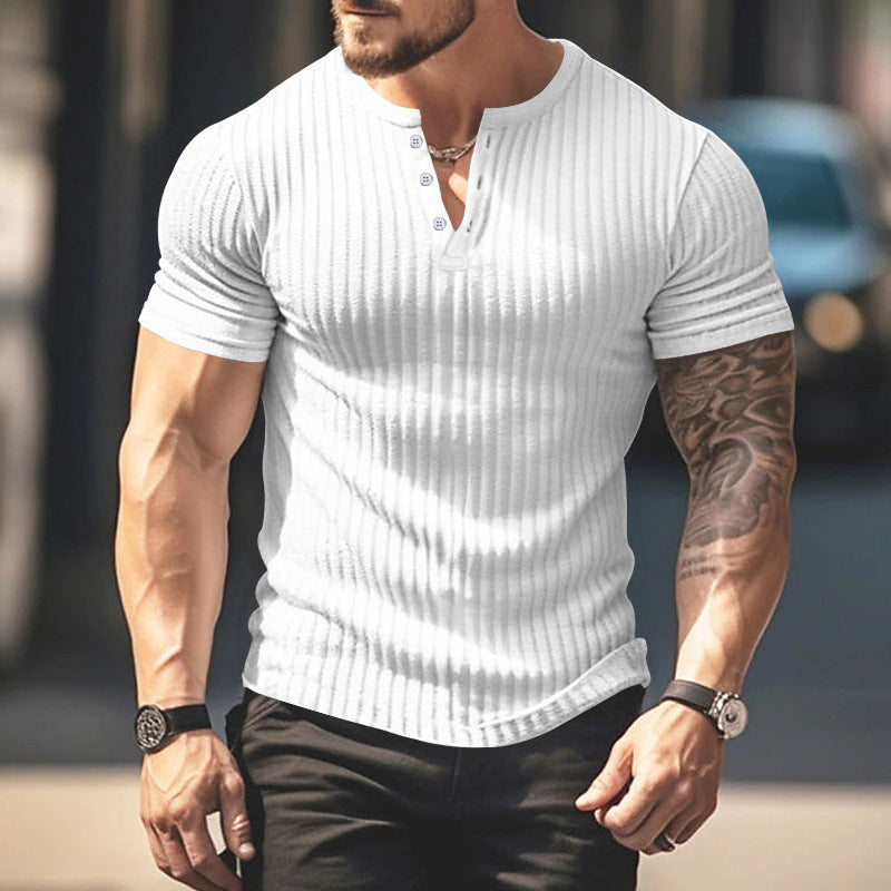 Herren Kurzarm-Rippenshirt mit modischem Henley-Ausschnitt Aliams