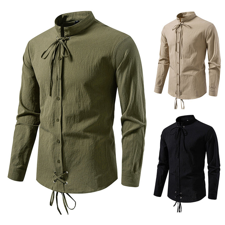 Herren Hemd mit modernem Stehkragen und flexibler Schnürung Aliams