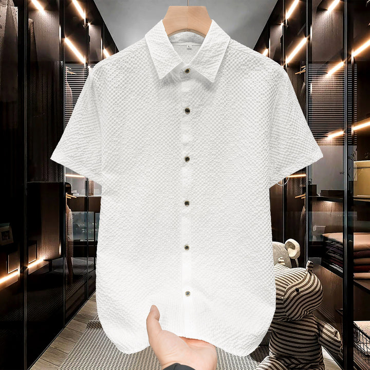 Herren Kurzarm-Hemd mit strukturiertem Design und modischen Knopfdetails Aliams