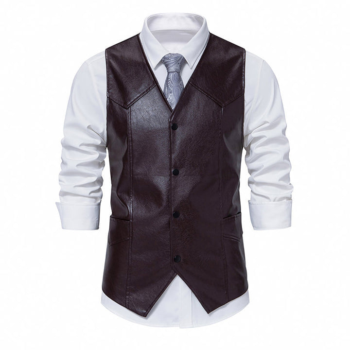Herren elegante Kunstlederweste Aliams