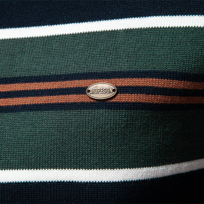 Herren Strickpullover mit halbem Reißverschluss und modischen Streifen Aliams