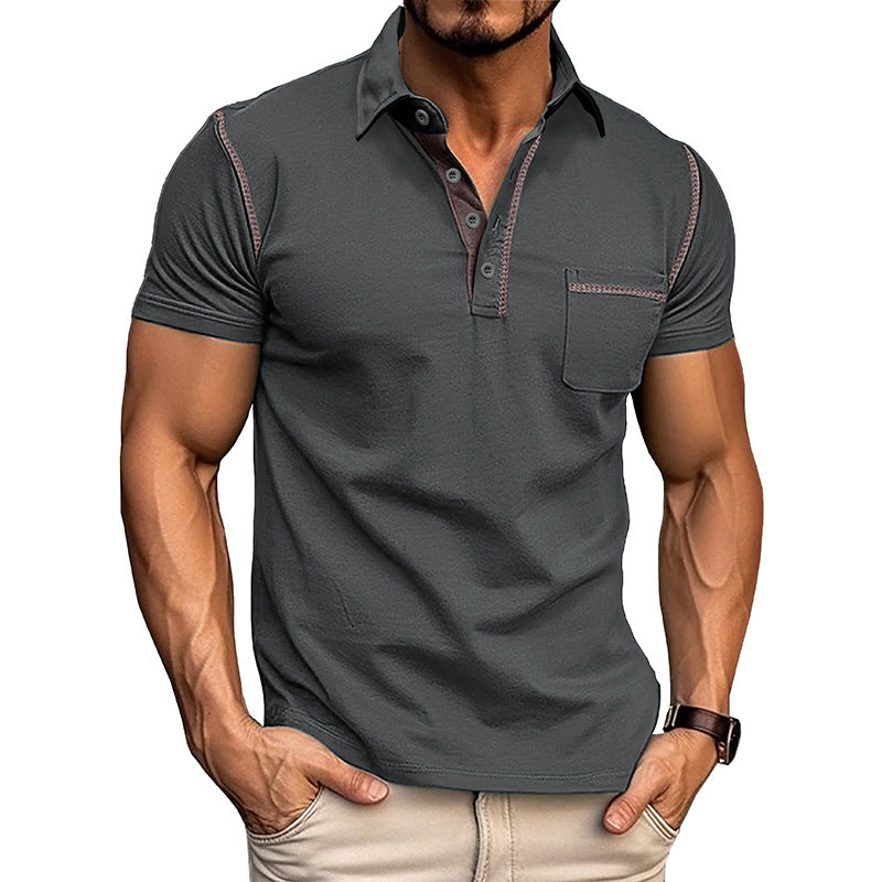 Herren Kurzarm-Hemd mit modischem Henley-Ausschnitt und Brusttasche Aliams
