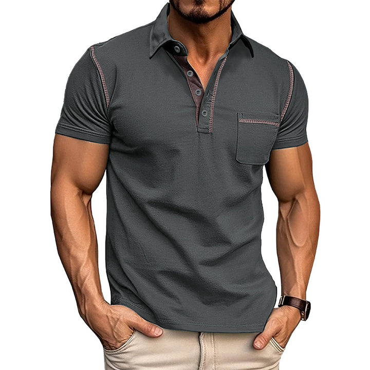 Herren Kurzarm-Hemd mit modischem Henley-Ausschnitt und Brusttasche Aliams