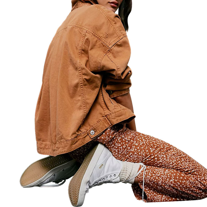 Damen Oversized Jeansjacke mit Fransigem Saum und Lässigem Schnitt Aliams