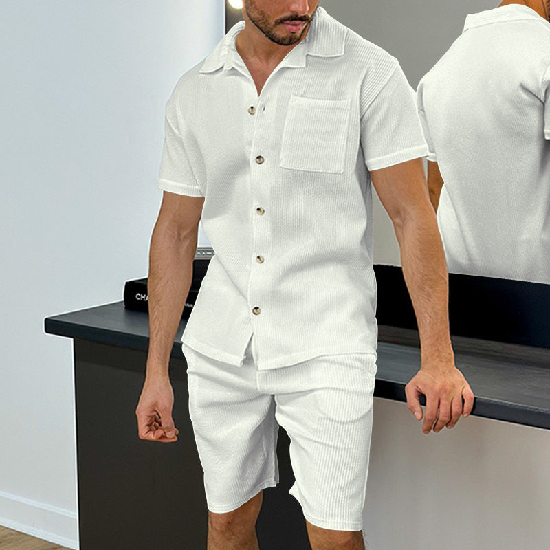 Herren Kurzarm-Hemd und Shorts Set im strukturierten Design Aliams