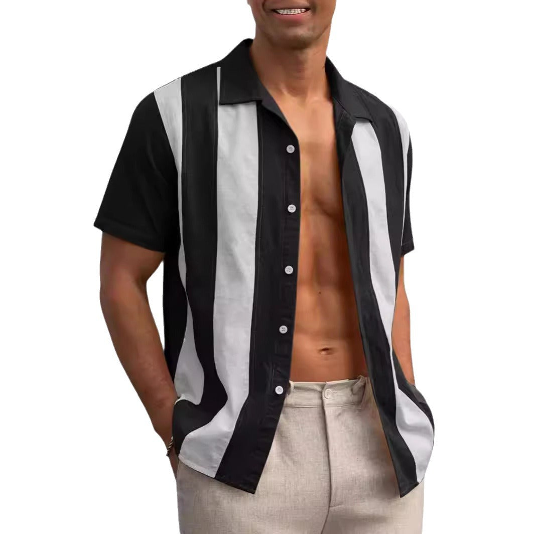 Herren Kurzarm-Hemd mit modernen Streifen und atmungsaktiven Eigenschaften Aliams