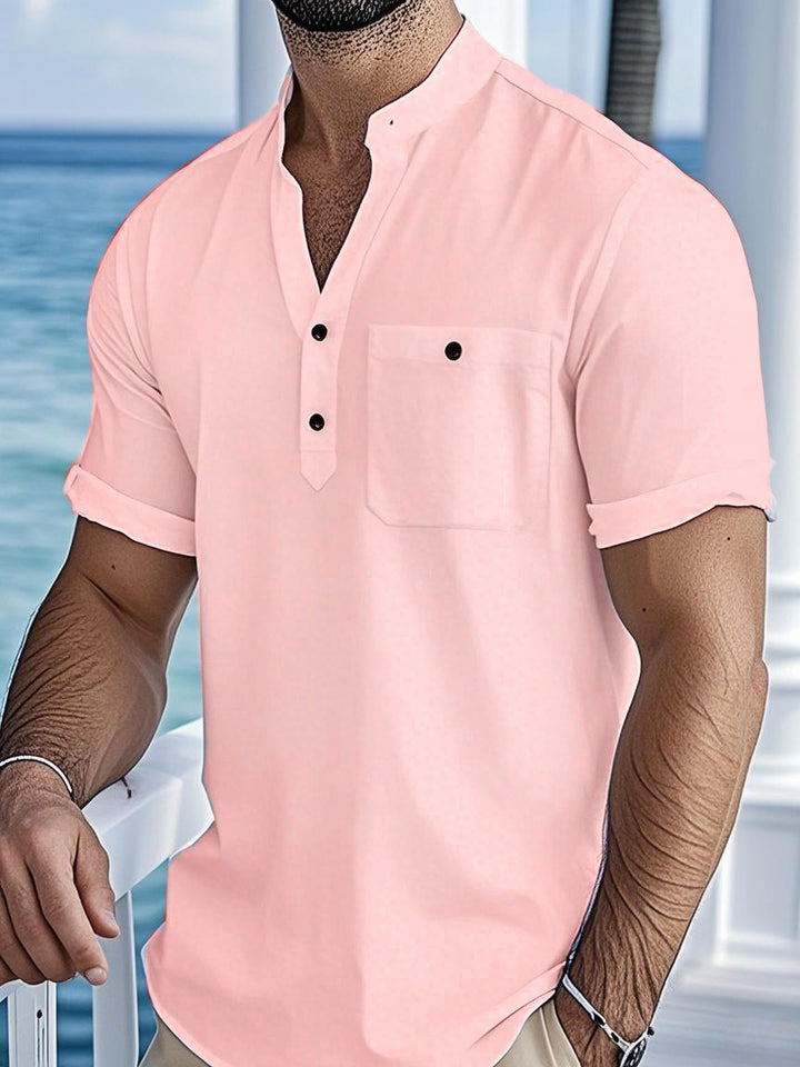 Herren Kurzarm-Hemd mit modernem Stehkragen und praktischer Brusttasche Aliams