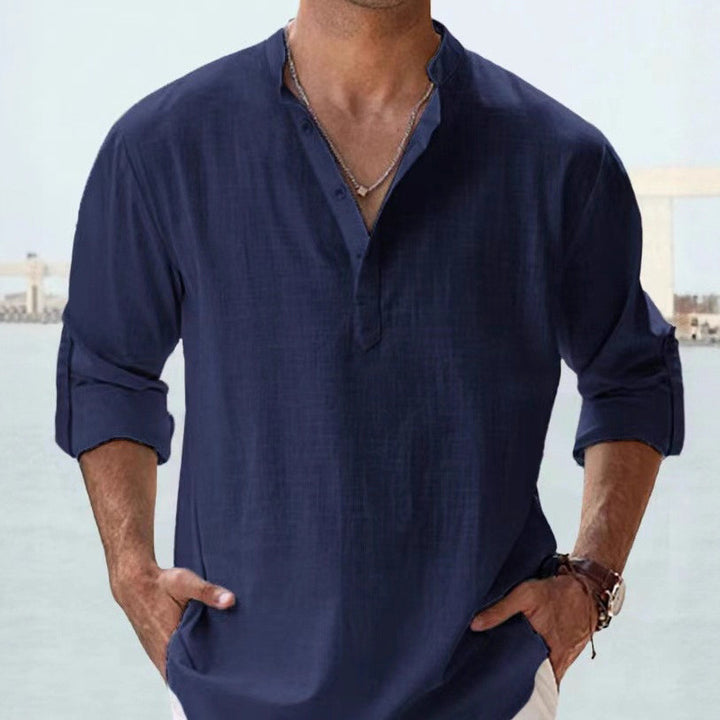 Herren Hemd mit lässigem Kragen und Rollärmeln Aliams