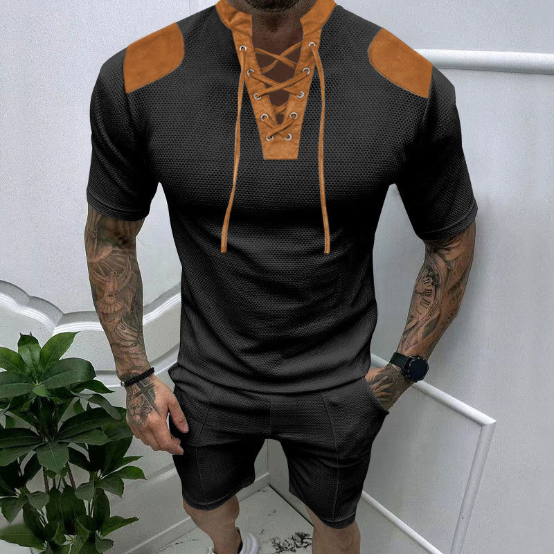 Herren trendiges Sport-T-Shirt mit einzigartigem Schnürdesign und atmungsaktivem Gewebe Aliams