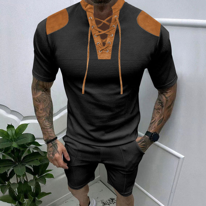 Herren trendiges Sport-T-Shirt mit einzigartigem Schnürdesign und atmungsaktivem Gewebe Aliams