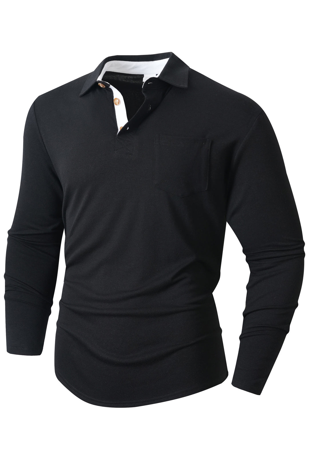 Herren elegantes Langarm Poloshirt mit modernem Kragen und leichtem Stretch Aliams