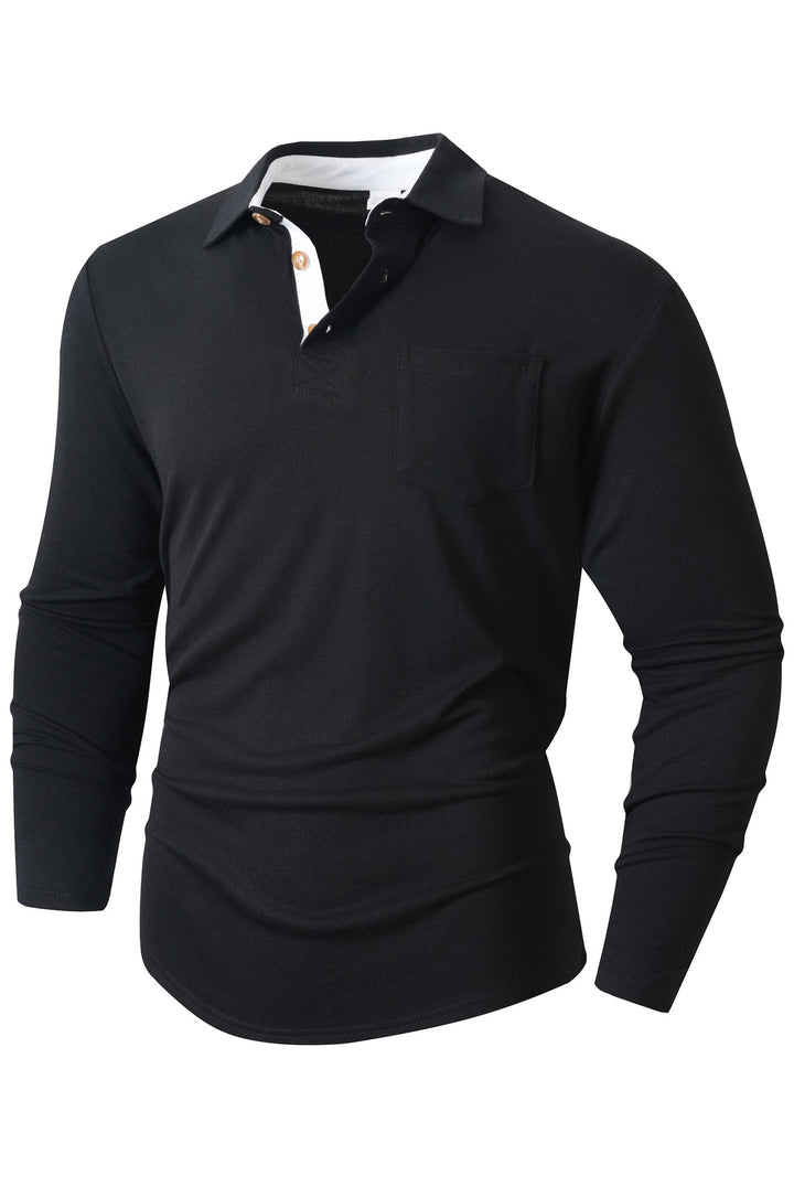 Herren elegantes Langarm Poloshirt mit modernem Kragen und leichtem Stretch Aliams