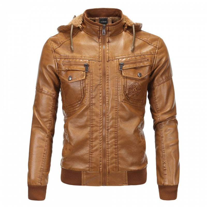 Herren Lederjacke mit abnehmbarem Innenfutter und praktischen Taschen Aliams