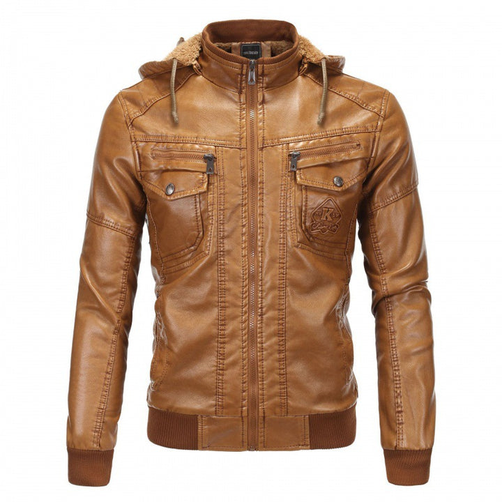 Herren Lederjacke mit abnehmbarem Innenfutter und praktischen Taschen Aliams